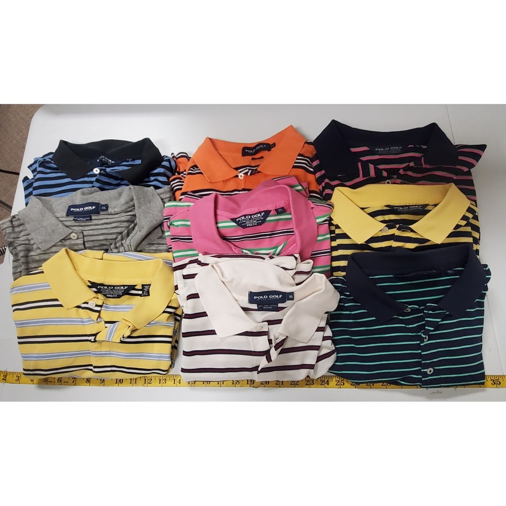 Lot of 9 Polo Ralph Lauren Mens Golf Polos Size XL Cotton Striped Preppy Logo